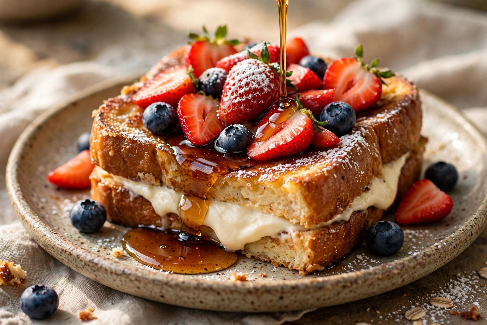 Stuffed French toast with fresh berries at East Shore Cafe