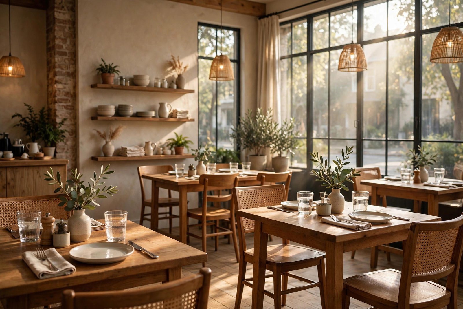 Warm dining room inside East Shore Cafe in Daphne, Alabama